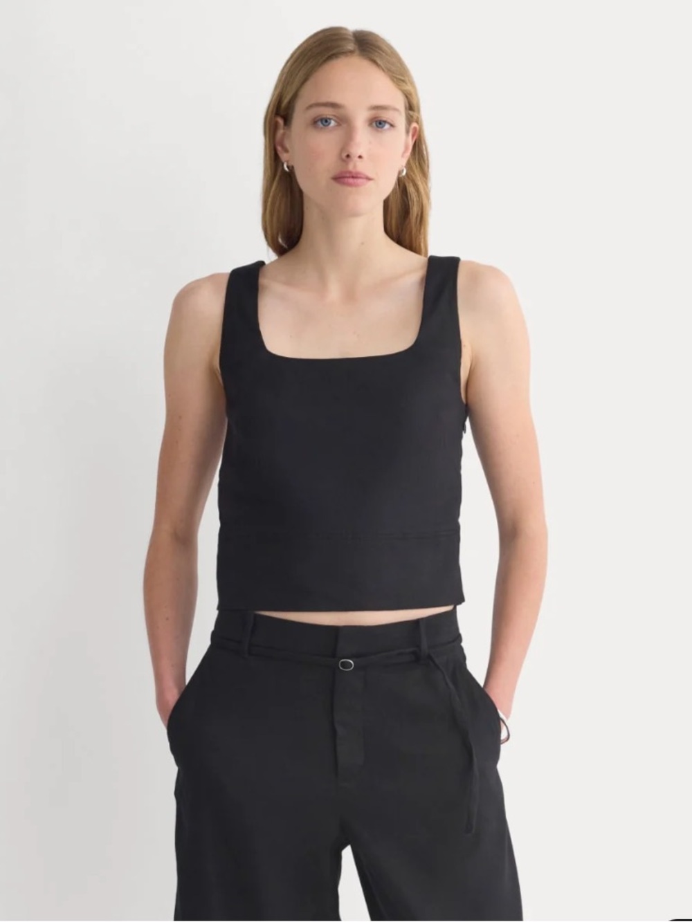 Everlane Women's Black Square-Neck Crop Tank Top - Classic Black